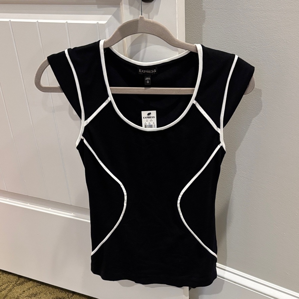 Express Black Tank Top with White Accents